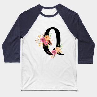 Letter Q With Watercolor Floral Wreath Baseball T-Shirt